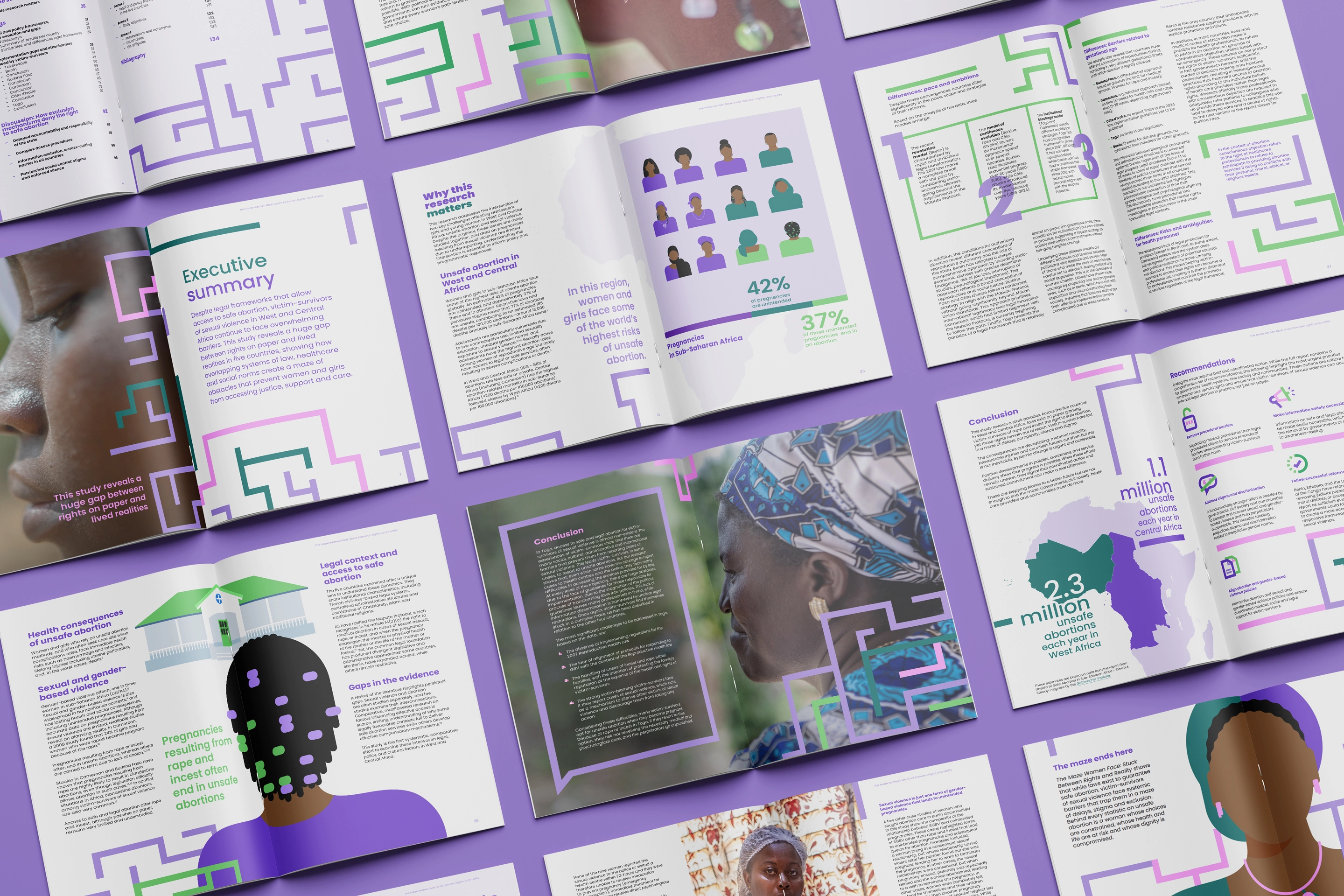 Safe abortion advocacy campaign report spread design West Africa