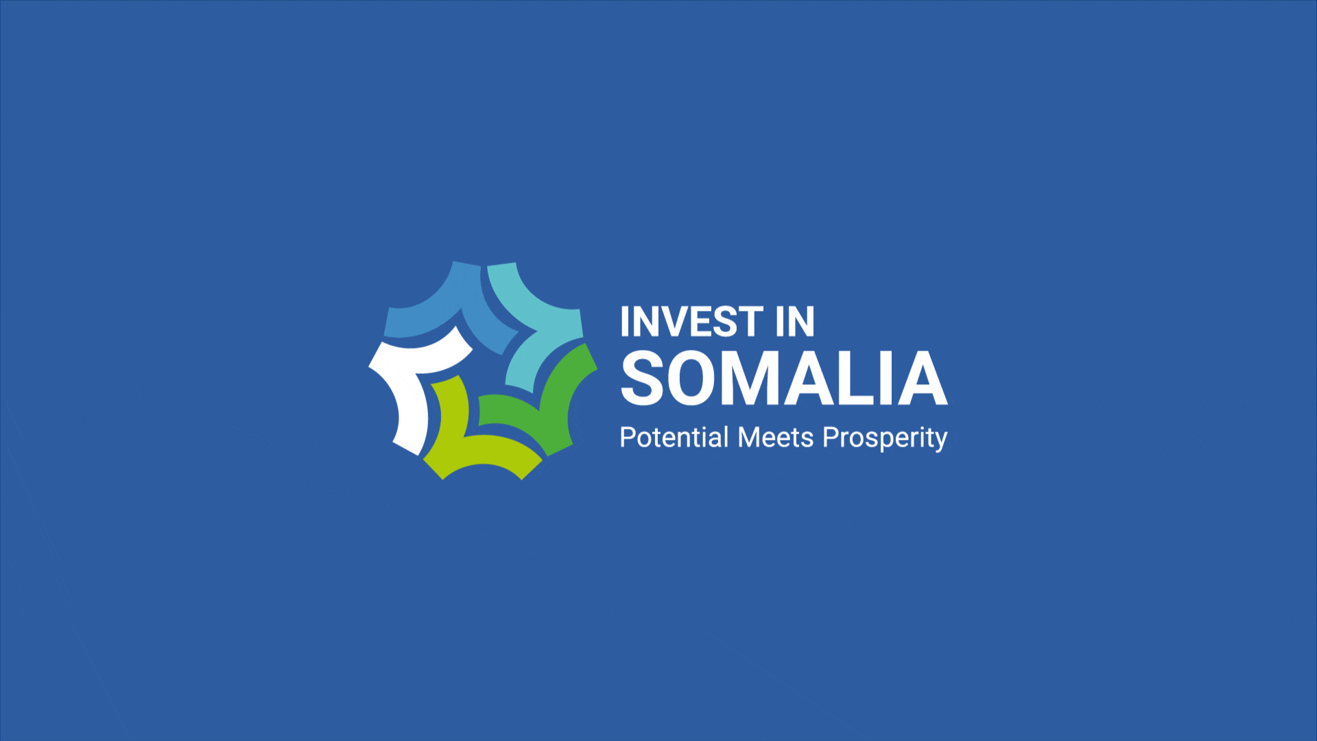 The Invest in Somalia investment conference logo, a dynamic geometric star forming from shades of blue and green.