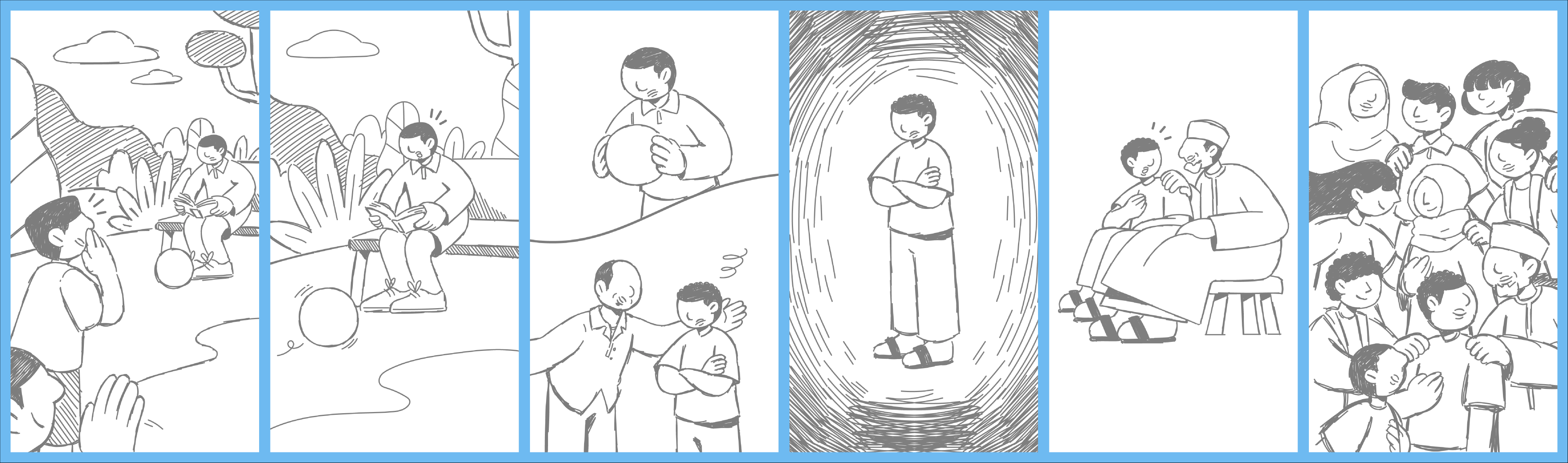 stills from the storyboard for Video 2 of the Global Boys Initiative campaing