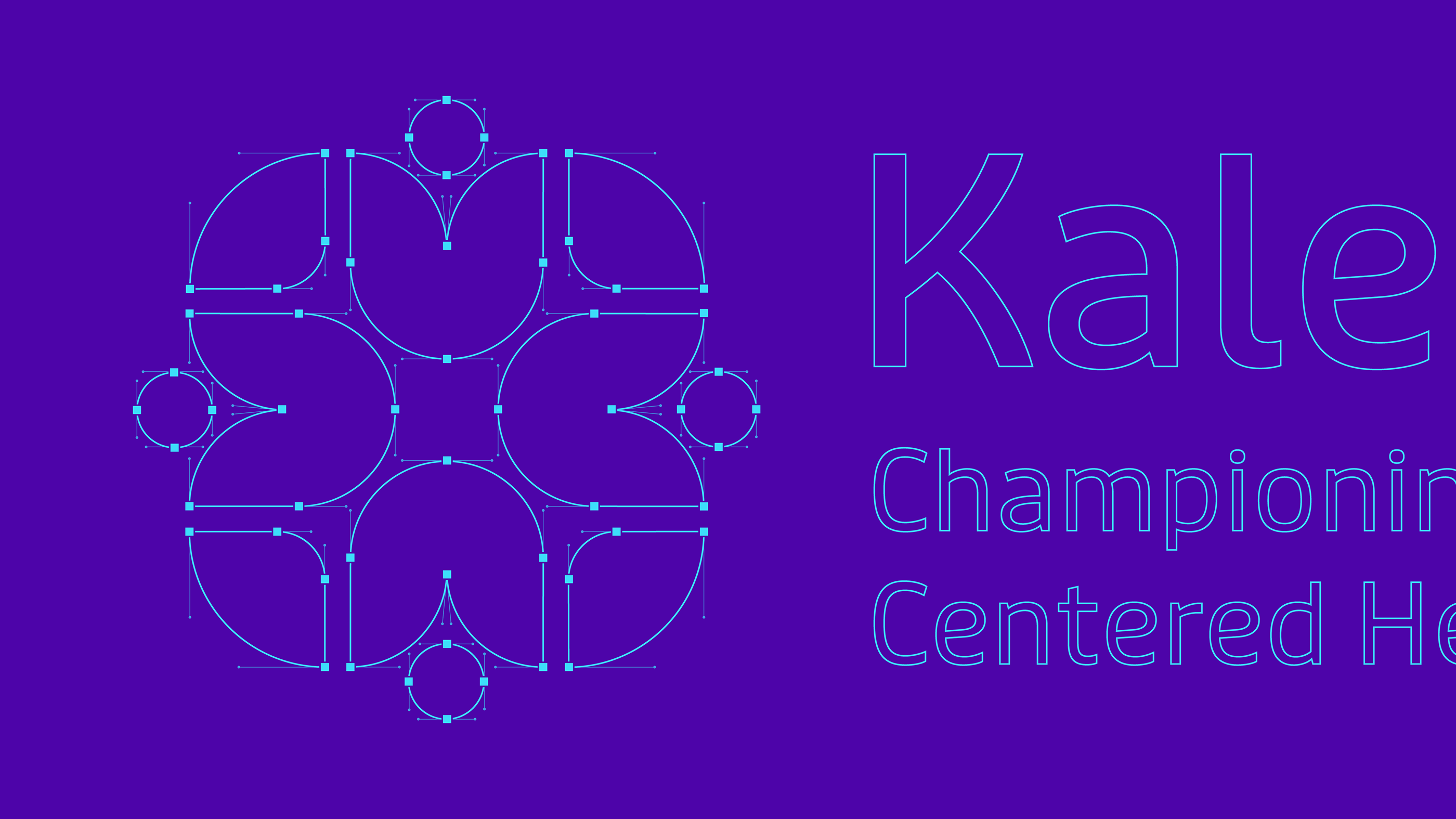Blueprint outline grid showing the precise geometric design structure of the Kaleidoscope collective logo.